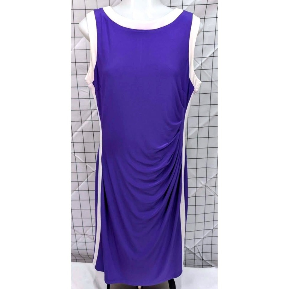 Chaps~Purple/White Color Block /Sleeveless/Crew Neck/Ruching Waist~Size Large - Picture 1 of 10